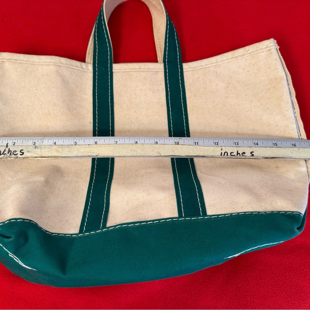 Vintage L.L bean Boat and tote Crinkle Tag Green Trim canvas Medium Bag (Stained - Picture 8 of 9